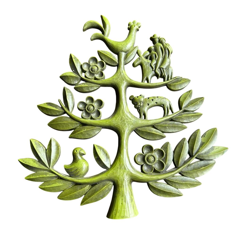Vintage Syroco Mid Century Tree of Life Plastic Wall Hangings ~ Green